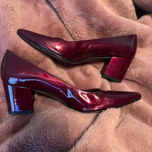 Stuart Weitzman Glossy Burgundy Block Heels